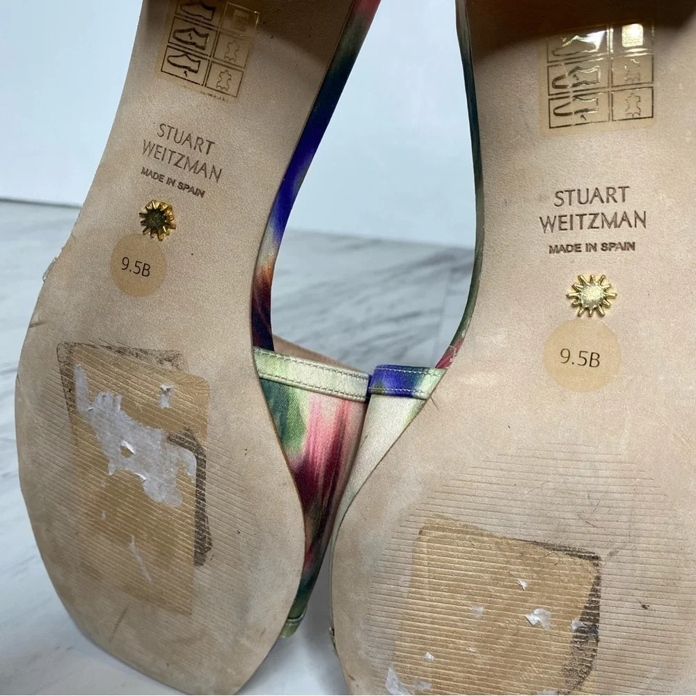 Stuart Weitzman Cayman 35 Square Toe Multicolor Block Heel Sandal 9 1/2 B - Picture 11 of 14